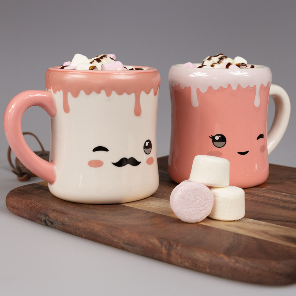 Chocolate Mug Cake Recipe and Gift Box Packaging Set of 2, 12 Ounces - His and Hers Cute Couples Gift Cocoa and Coffee Cups Mugmallows Ceramic Marshmallow Mr and Mrs Mugs Hot Chocolate 